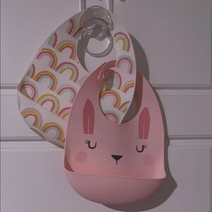 Cloud Island Pink Silicone Bib Set